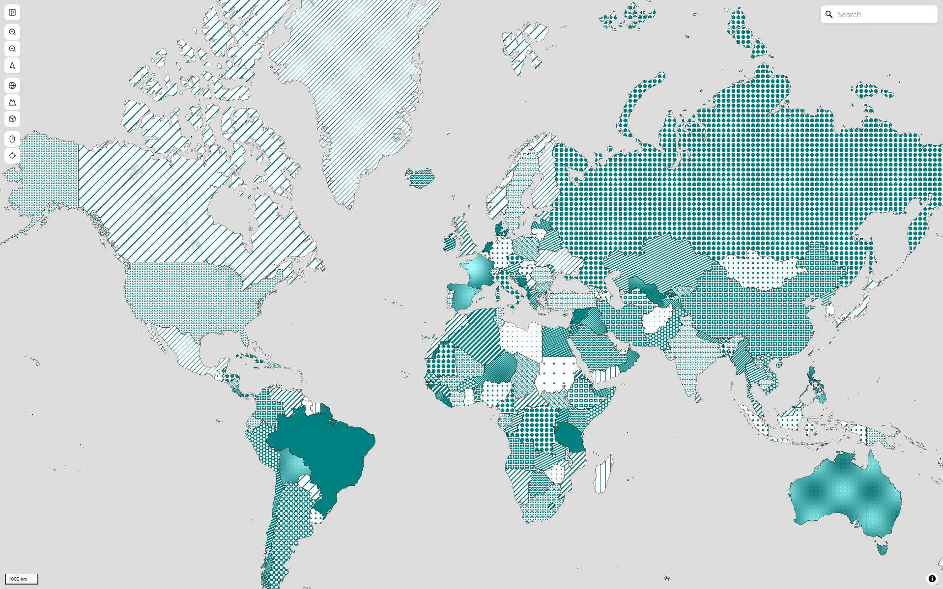 242 countries with 28 SVG patterns on a MapLibre map, zero adjacency conflicts